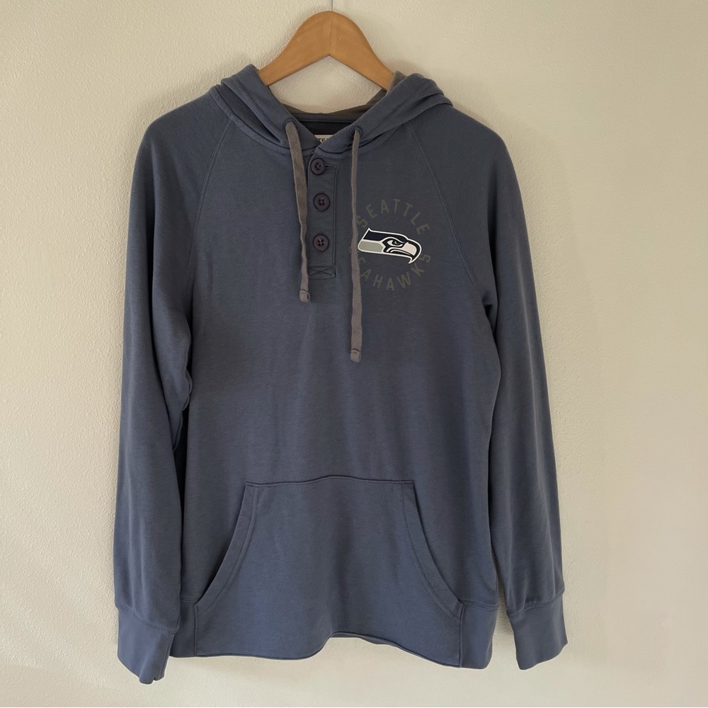 Seattle Seahawks NFL Team Apparel Henley Hoodie Blue Gray Button-Medium